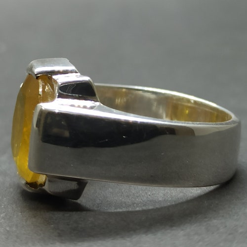 Natural Cushion Cut 8.5 Carat Big Yellow Sapphire Mens shops Ring Sterling Silver 925 Handmade Pukhraj Ring