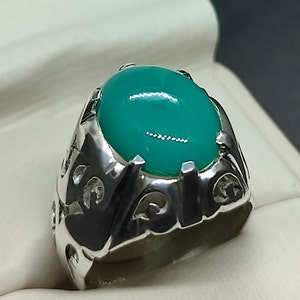 Handmade Green Created Turquoise Lattice Ring: Sterling Silver Men's Designer Jewelry