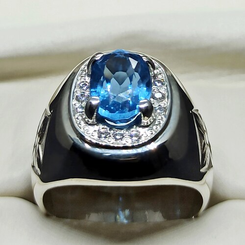 6 Carat Oval Cut Rare Deep shops Blue Topaz Mens Plain Carved Ring Sterling Silver 925 Handmade Blue Topaz Ring Eye Clean Fresh Blue Topaz Ring