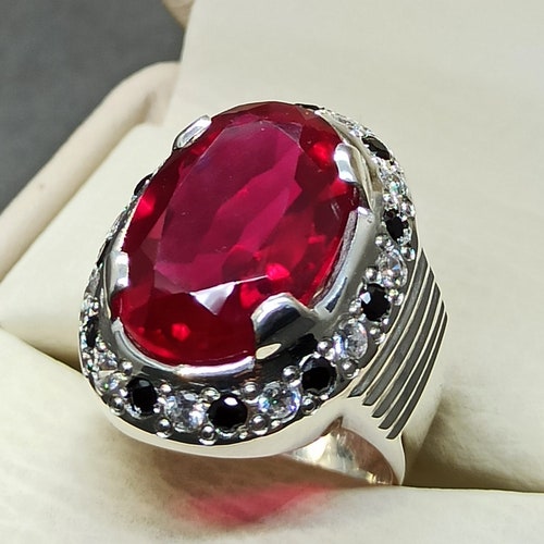 Oval Cut Dark Red Big Ruby Women shops Ring Sterling Silver 925 Handmade Yaqoot Ring