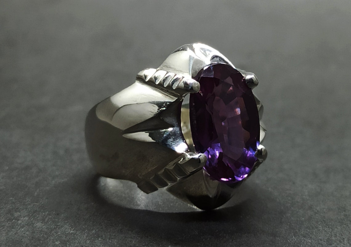 5 Carat Oval Cut Alexandrite Mens Ring Sterling Silver 925 Etsy