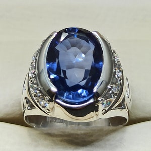 Oval Cut Deep Blue Topaz Sterling Silver 925 Handmade Women Ring Blue ...