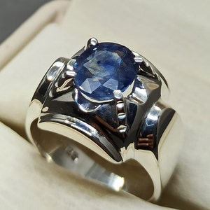 Natural Oval Cut 2.8 Carat Blue Sapphire Mens Ring Sterling - Etsy