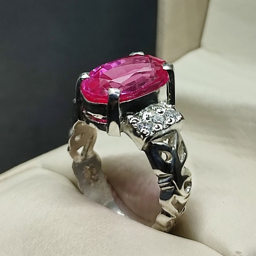 Oval Cut Pink Topaz Sterling shops Silver 925 Handmade Women Anniversary Ring Pink 6 Carat Topaz Ring Pink Topaz Plain Ring Topaz Women Ring