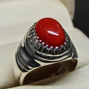 Natural Unheated Untreated 6 Carat Australian Deep Red Coral Mens Ring Sterling Silver 925 Handmade Marjan Ring Coral 14k, 18k Gold Ring
