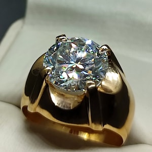 Certified Diamond Cut 7 Carat Big Moissanite Diamond Mens Ring Handmade Moissanite Diamond Ring 14k, 18k and 22k Gold Ring Engagement Ring