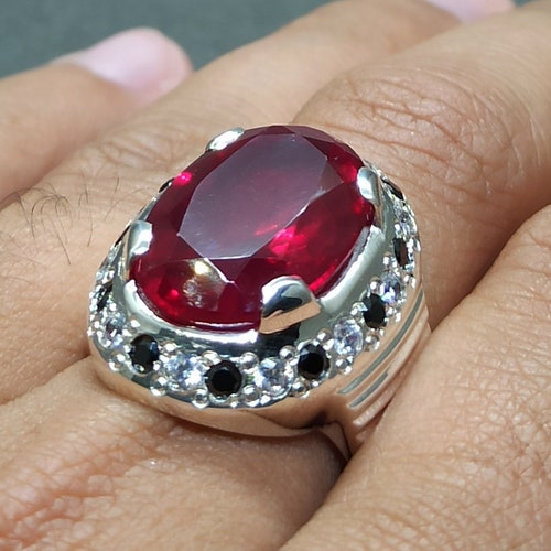 Oval Cut Dark Red Big shops Ruby Women Ring Sterling Silver 925 Handmade Yaqoot Ring