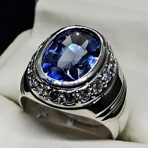 12 shops Carat Oval Cut Dark Deep Blue Topaz Mens Ring Sterling Silver 925 Handmade Blue Topaz Engagement Ring Eye Clean Topaz Channel Set Ring