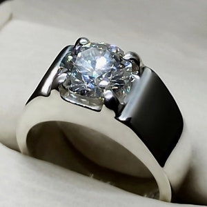 2 Carat Diamond  Cut Moissanite Diamond Mens Plain Ring Sterling Silver 925 Handmade Moissanite Ring Diamond Ring 14k Gold 18k Gold Ring