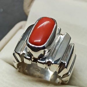 Natural 8 Carat Australian Deep Red Coral Mens Heavy Ring Sterling Silver 925 Handmade Marjan Ring Rare Coral 14k, 18k Gold Ring
