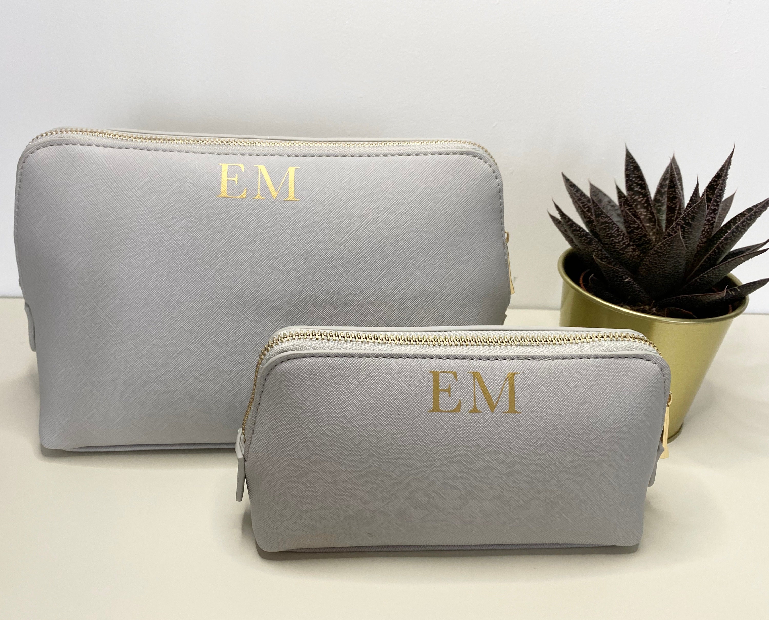 Grey Personalised Cosmetic Bag with Initials. Grey Etsy