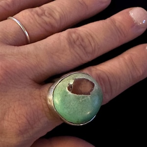 Vintage sterling silver ring with huge natural turquoise stone.