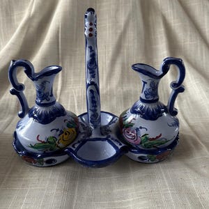 Vintage hand-painted ceramic oil and vinegar set from Vestal Alcobaca, Portugal
