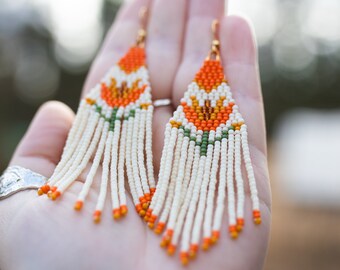 The Brittany’s in Orange || Brick Stitch Earrings, Jewelry, Earrings, Handmade Earrings, Beaded Earrings, Hypoallergenic Earrings