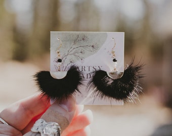 Black Mink Earrings || Jewelry, Earrings, Handmade Earrings, Hypoallergenic Earrings, Fur Jewelry, Fur Earrings