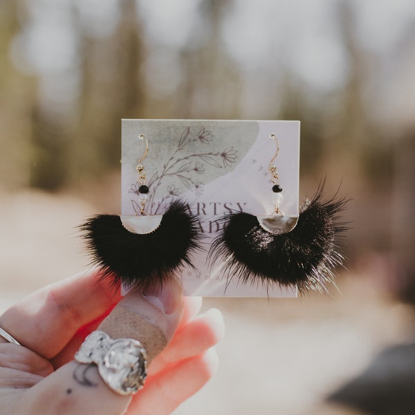 Black Mink Earrings || Jewelry, Earrings, Handmade Earrings, Hypoallergenic Earrings, Fur Jewelry, Fur Earrings