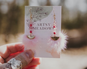 Rose Quartz Mink Earrings || Jewelry, Earrings, Handmade Earrings, Hypoallergenic Earrings, Fur Jewelry, Fur Earrings