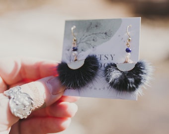 Navy Blue Mink Earrings || Jewelry, Earrings, Handmade Earrings, Hypoallergenic Earrings, Fur Jewelry, Fur Earrings