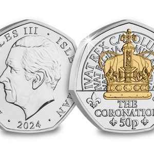 König Charles III Inaugural Krönungsjahr Dual-Plated Isle of Man 50p Silber und vergoldet 2024