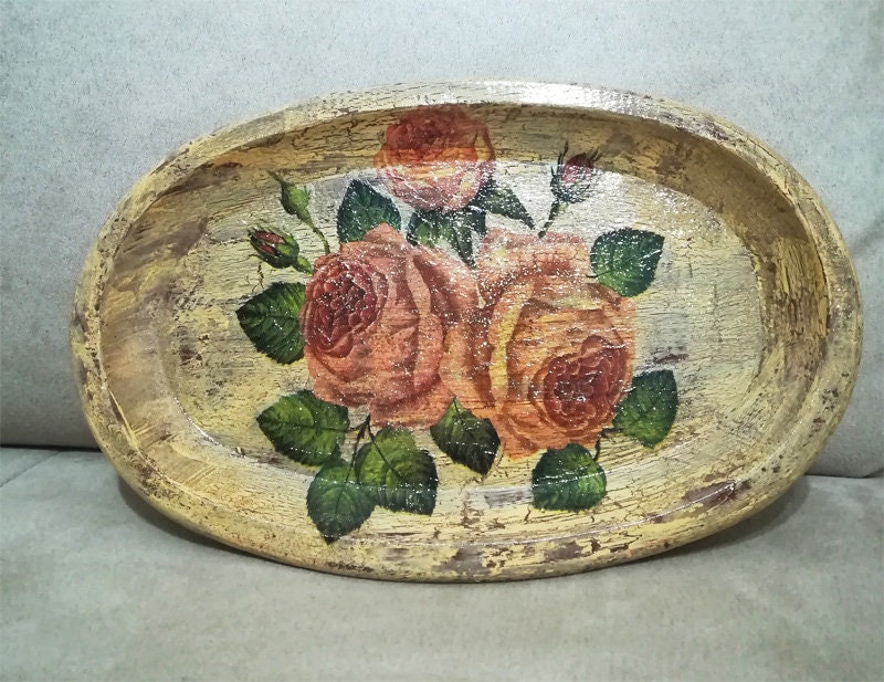 Decoupage Wooden Tray 23.50 X 15 X 2 Cm Idea Handdecorated Etsy