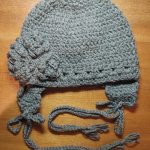 Wool flower side tie cloche hat, natural materials, 100% wool, winter hat with side ties