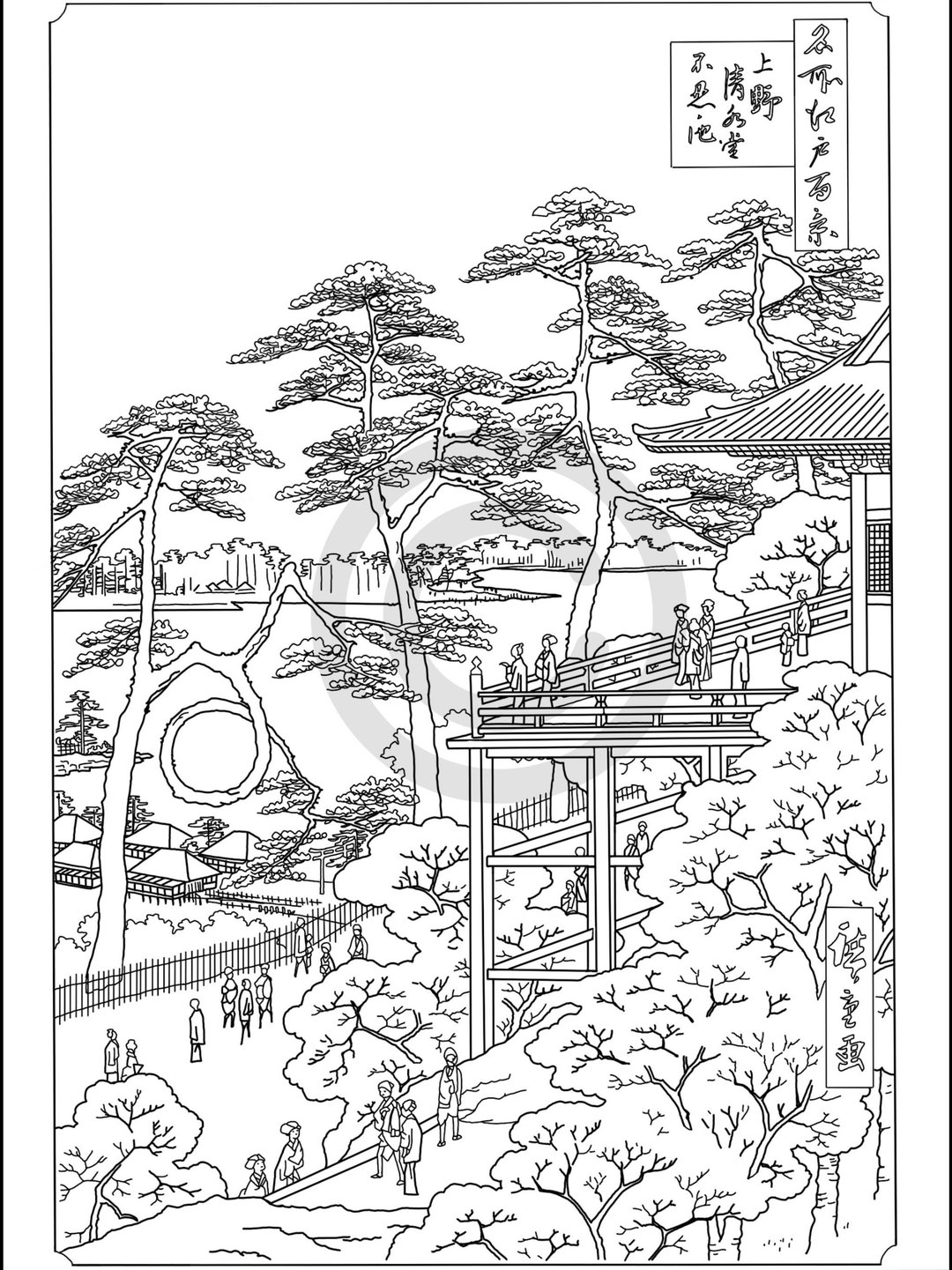 hiroshige-coloring-page-japanese-art-downloadable-printable-line-drawing-etsy