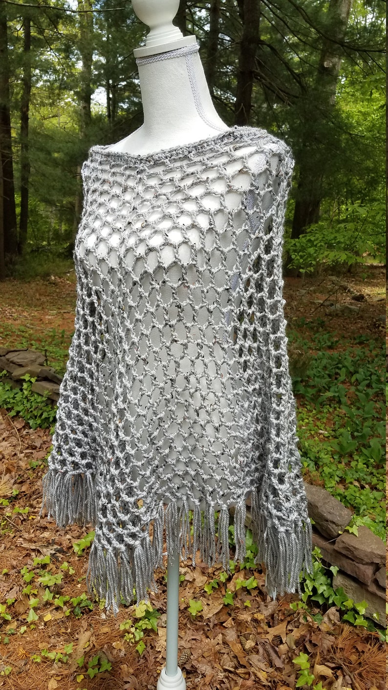 Poncho Crocheted Poncho Mesh Style Poncho Beach Cover Up