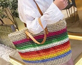 Shoulder Bag,Multi color Bag, Woven Handbag,Beach Tote Bag,Summer Bag,Straw Bag,Knitting Stripe Bag,Luxury Handbag,New Rattan Square Bag