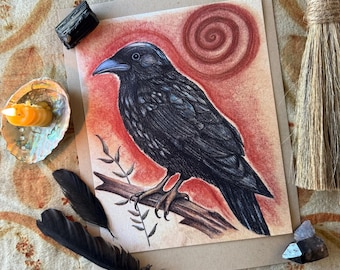Spiral Crow | Crow Art Print |  Nature Illustration | 8x10 Matte Cardstock