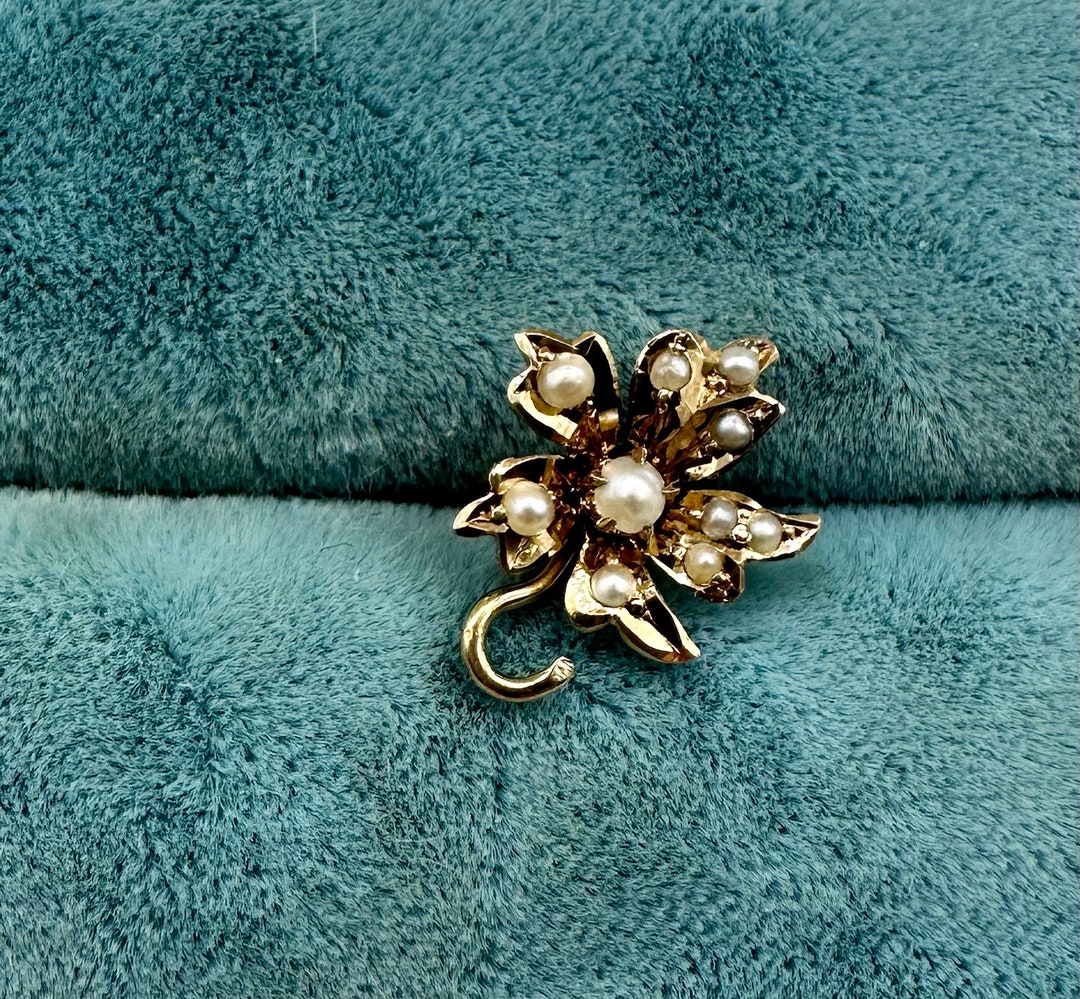 Victorian 10K Yellow Gold Flower with Seed Pearls SINGLE Stud Earring Conversion