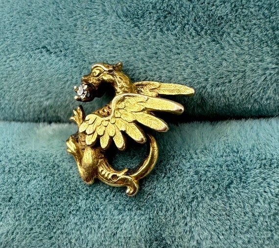 Antique 14K Yellow Gold Griffon With Diamond SING… - image 3