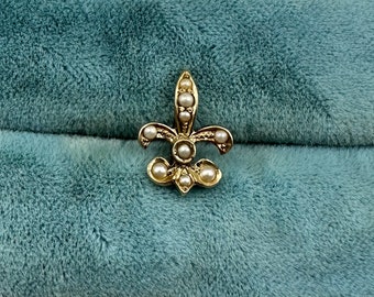 Antik 14K gult guld Fleur di Lis med pärlor ENKEL örhänge konvertering