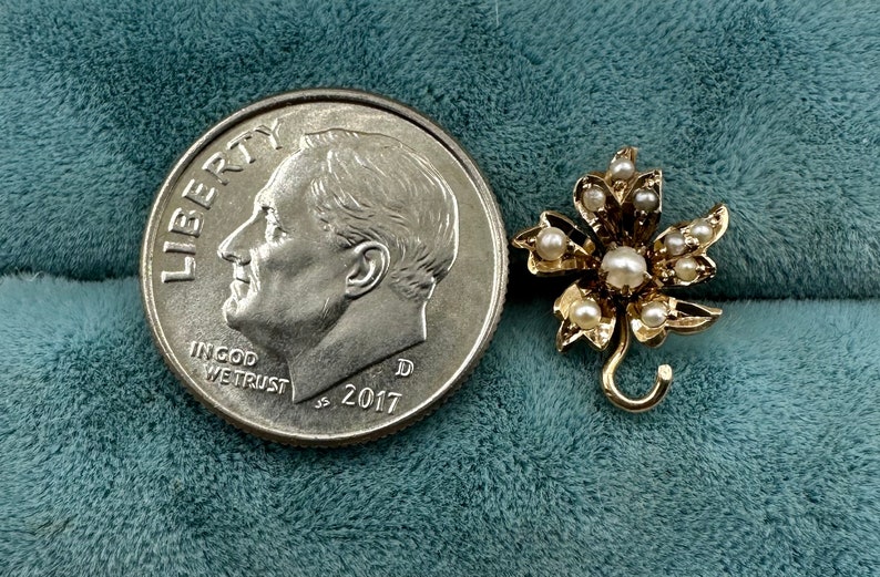 Viktorianskt örhänge i 10 karat gult guld med blomma och pärlor, enkel stiftkonvertering bild 7