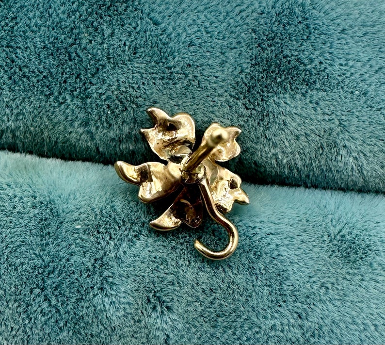 Viktorianskt örhänge i 10 karat gult guld med blomma och pärlor, enkel stiftkonvertering bild 5