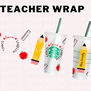 Envoltório completo Starbucks Professor SVG, Professor SVG, Lápis SVG, Presente para Professor, Envoltório completo para Starbucks Venti Copo frio 24 oz