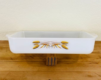 Fire-King Wheat Glass Roasting Pan by Anchor Hocking,  1.5 Quart Open Rectangular Baker
