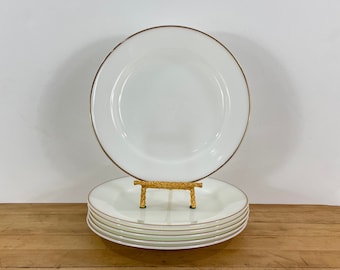 Corning Crown Dinner Plate, Milk Glass Plates with Gold Rim - Set of 6, All Included