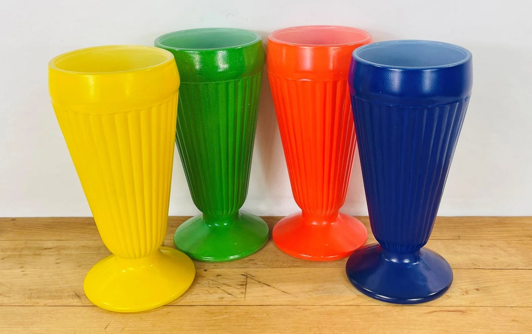 Rainbow Milk Shake/soda Fountain Glasses With Fired on Color Old