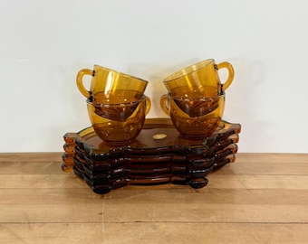 Tiara Amber Glass Pig and Cups Snack Sets, 4 Sets, All Included