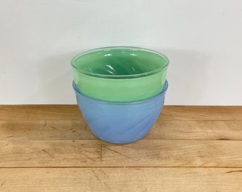 Swirled Glass Bowls: Green & Blue Fired-On Color, Set of 2, Both Included