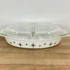 Vintage Pyrex Constellation Divided Dish: 1.5 Quart Casserole with Lid