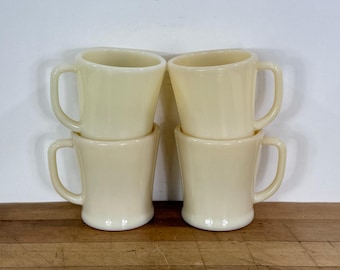Fire-King Custard / Ivory Glass D Handle Coffee Mugs - Set of four (4) Mugs, All Included