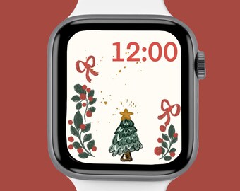 Tapeta na Apple Watch, tło smartwatcha, tarcza zegarka cyfrowego, tapeta świąteczna w stylu vintage, tarcza zegarka z akwarelą, natychmiastowe pobieranie