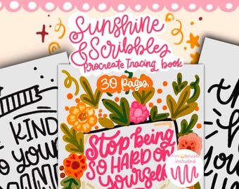 Afirmaciones positivas de Sunshine and Scribbles Libro de ejercicios de práctica de letras de Procreate/ Procreate / Práctica de letras/