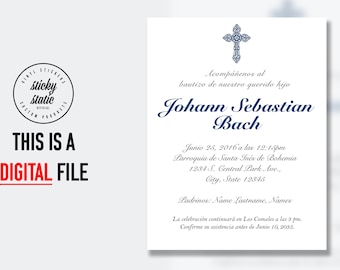 Baptism Christening Radiant Cross Religious Printable Invitations English or Spanish DIGITAL FILE only