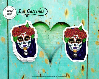 2 inch Packs! La Catrina Day of the Dead Santisima Muerte inspired Dia de los Muertos Death Stickers for Halloween Season Stickers Fall