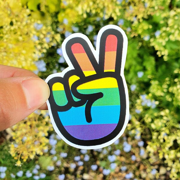 LGBTQ Peace Out Hand Sign Pride Month Gay Pride Sticker- Weather Proof Vinyl Hand Designed + Hand Cut For Water Bottle Laptop Phone Planner