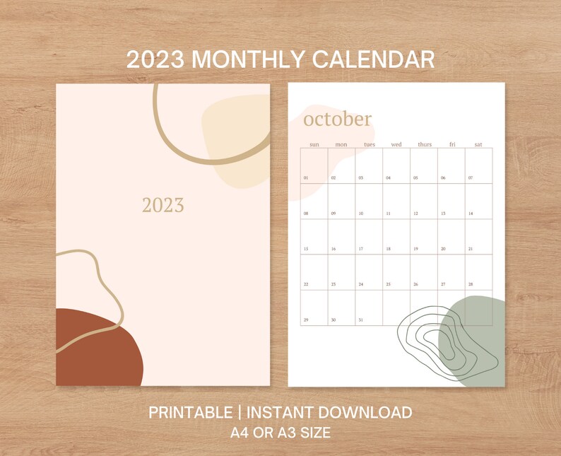 2023 Printable Monthly Calendar A4/A3 Portrait Boho - Etsy