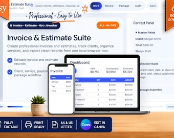 Invoice Estimate Suite | Client Tracker, Business Dashboard (Instant Download)
