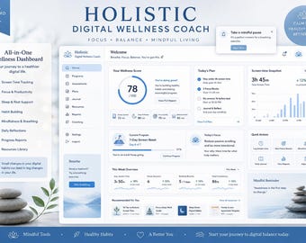 Digital Wellness Coach | Habit Tracker, Self Care Dashboard (Digital Download)